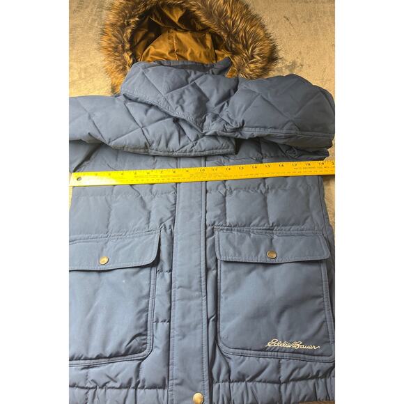 Eddie Bauer Goose‎ Down Blue Hooded Fur Winter Parka Coat Size Small - Picture 5 of 9